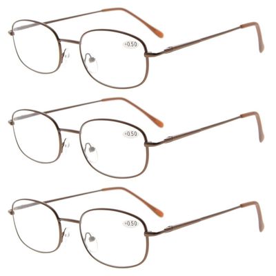 Eyekepper Classic Metal Frame Spring Hinged Arms Reading Glasses 3 Pair Valupac Metal Readers Brown