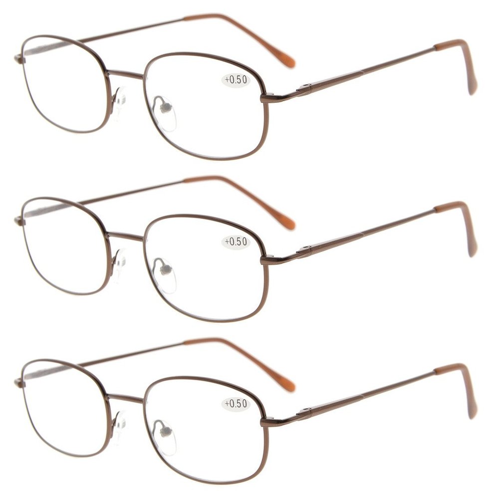 Eyekepper Classic Metal Frame Spring Hinged Arms Reading Glasses 3 Pair Valupac Metal Readers Brown