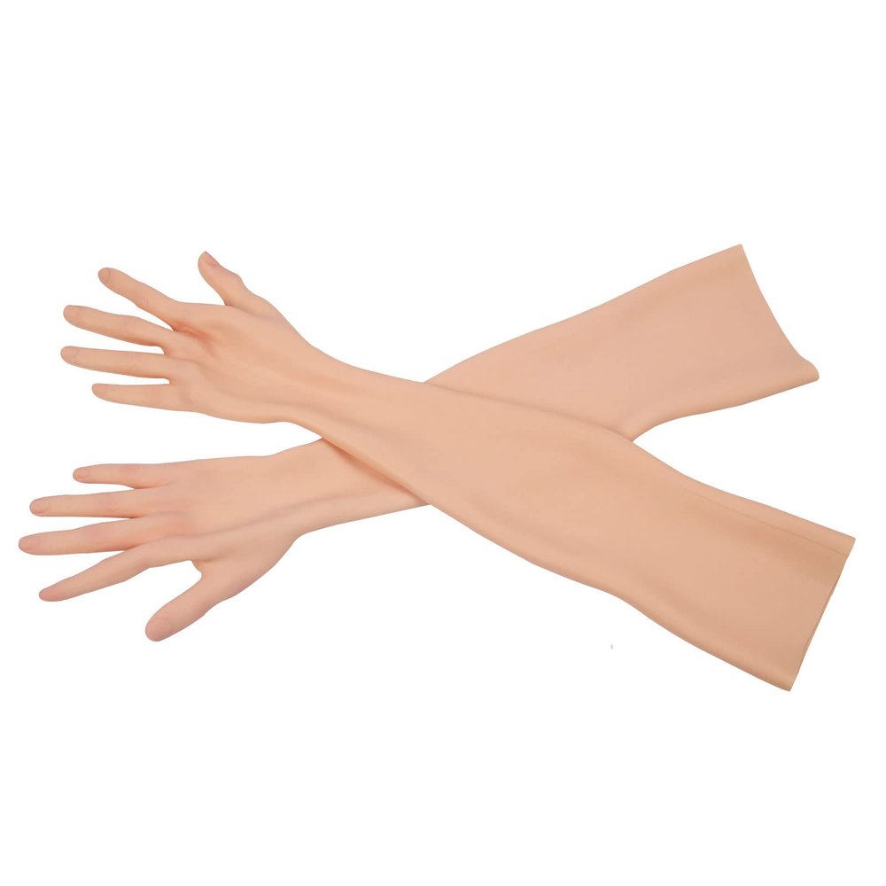 ZWSMS Silicone Crossdressing Gloves Realistic Female Skin Full Length Arm Hiding Scar Fake Hands Enhance Transgenders Cospl,Brown,with Fingernails