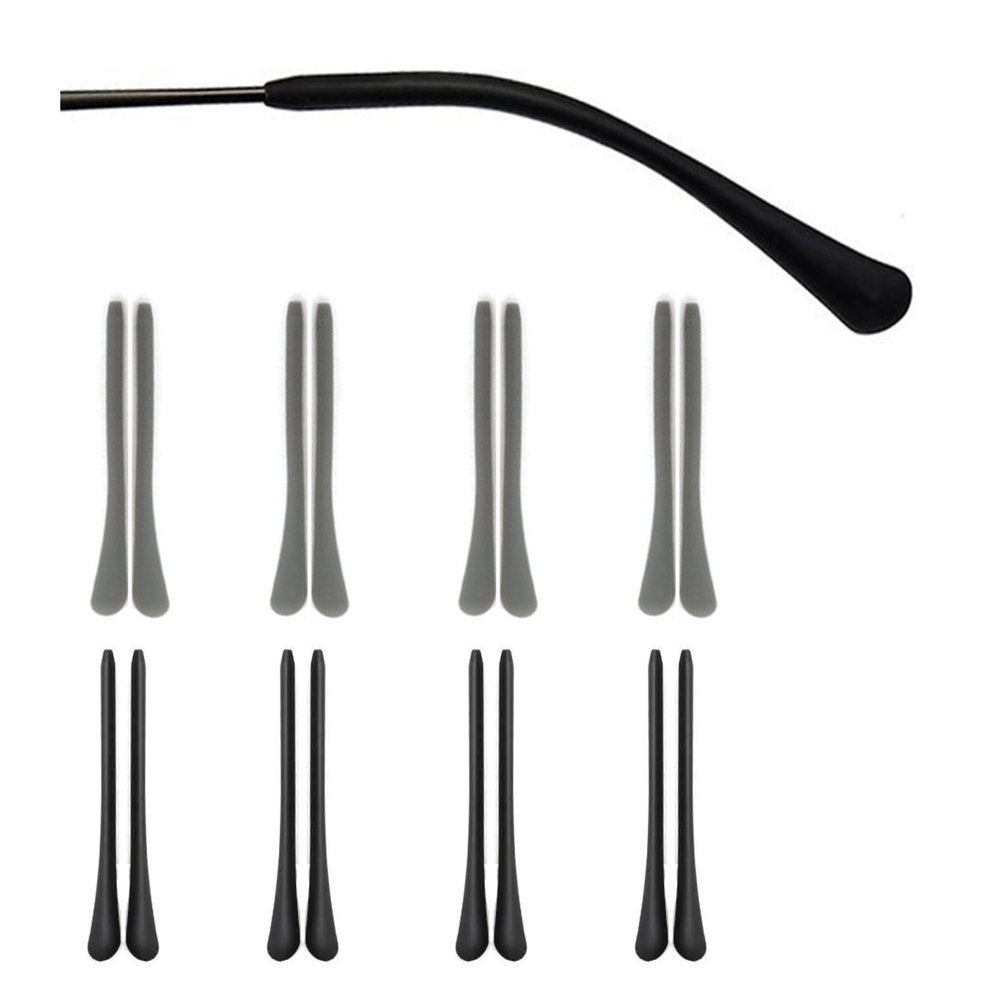 8 Pairs Eyeglass End Tips Ear Sock Pieces Anti-Slip Silicone Tube Holder Glasses Retainers Replacement Temple Tips Soft Silicone for Thin Metal Slim Eyeglass Legs(Black/Grey)