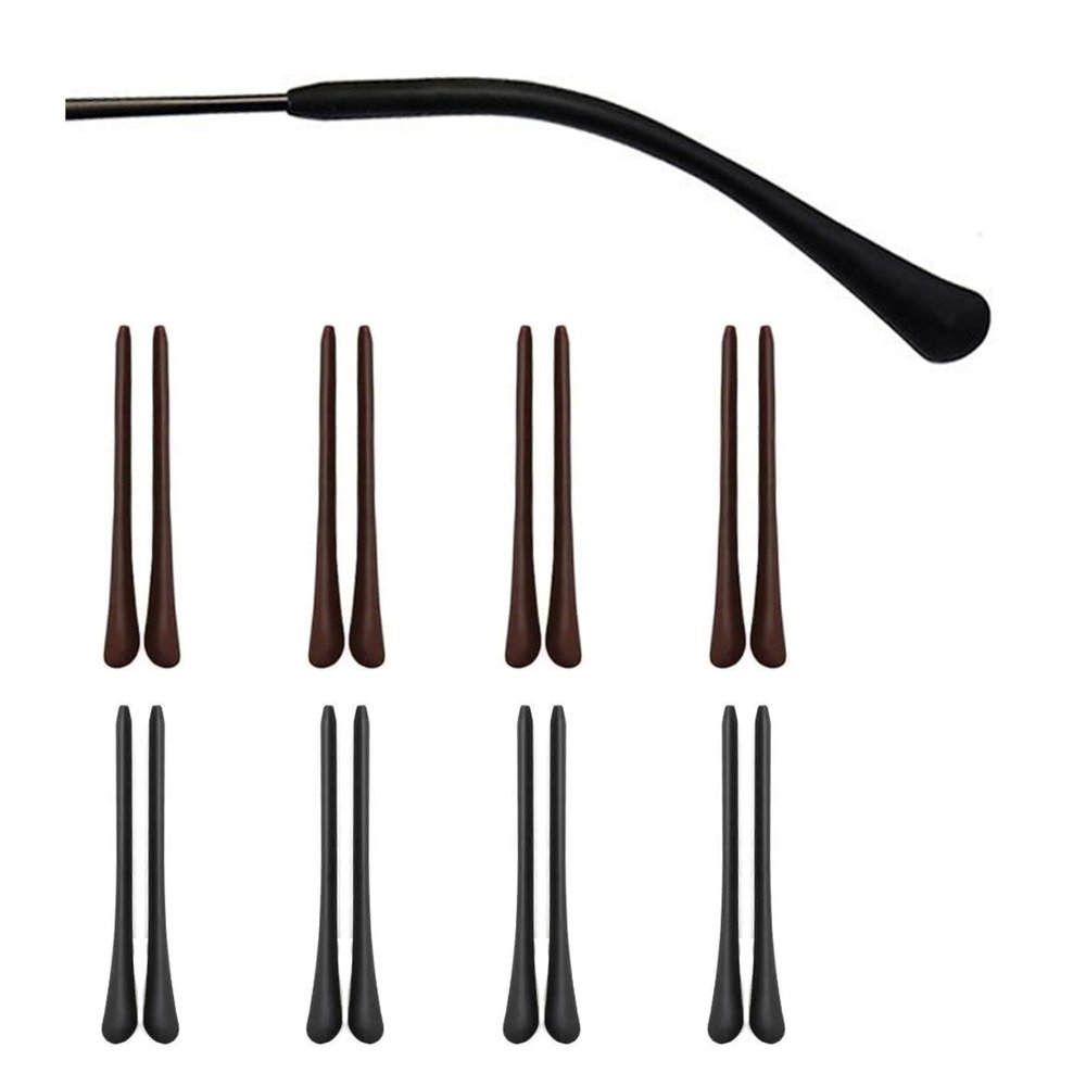 Gdnmpat 8 Pairs Eyeglass End Tips Ear Sock Pieces Anti-Slip Silicone Tube Holder Glasses Retainers Replacement Temple Tips Soft Silicone for Thin Metal Slim Eyeglass Legs(Black/Brown)