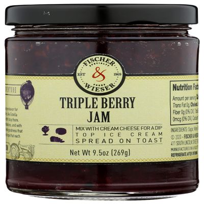 Fischer & Wieser Triple Berry Jam Preserves, Mix With Cream Cheese For A Dip, Top Ice Cream, Spread On Toast, 9.5 Ounce (Pack of 6)