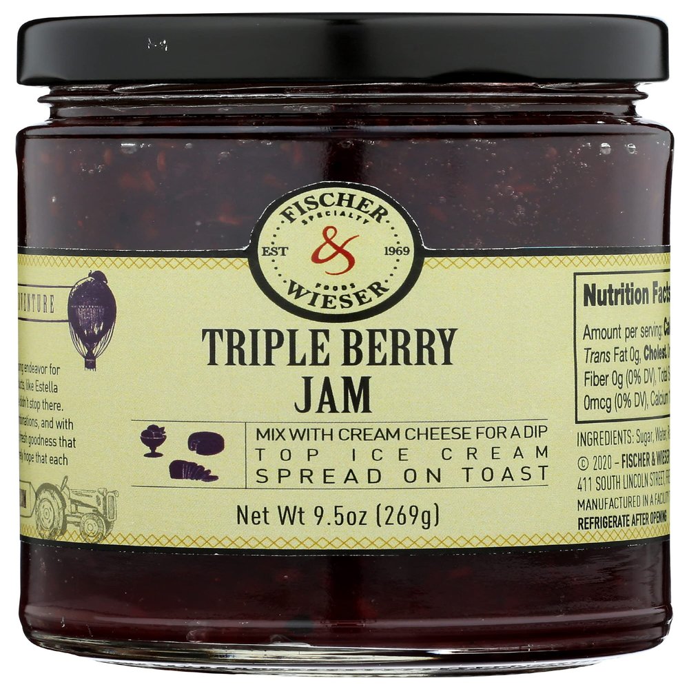 Fischer & Wieser Triple Berry Jam Preserves, Mix With Cream Cheese For A Dip, Top Ice Cream, Spread On Toast, 9.5 Ounce (Pack of 6)