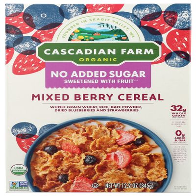Cascadian Farm Organic Mixed Berry Cereal, No Added Sugar, Sweetened with Fruit, Kosher, USDA Certified Organic, Non-GMO, 12.2 Ounce (Pack of 10)