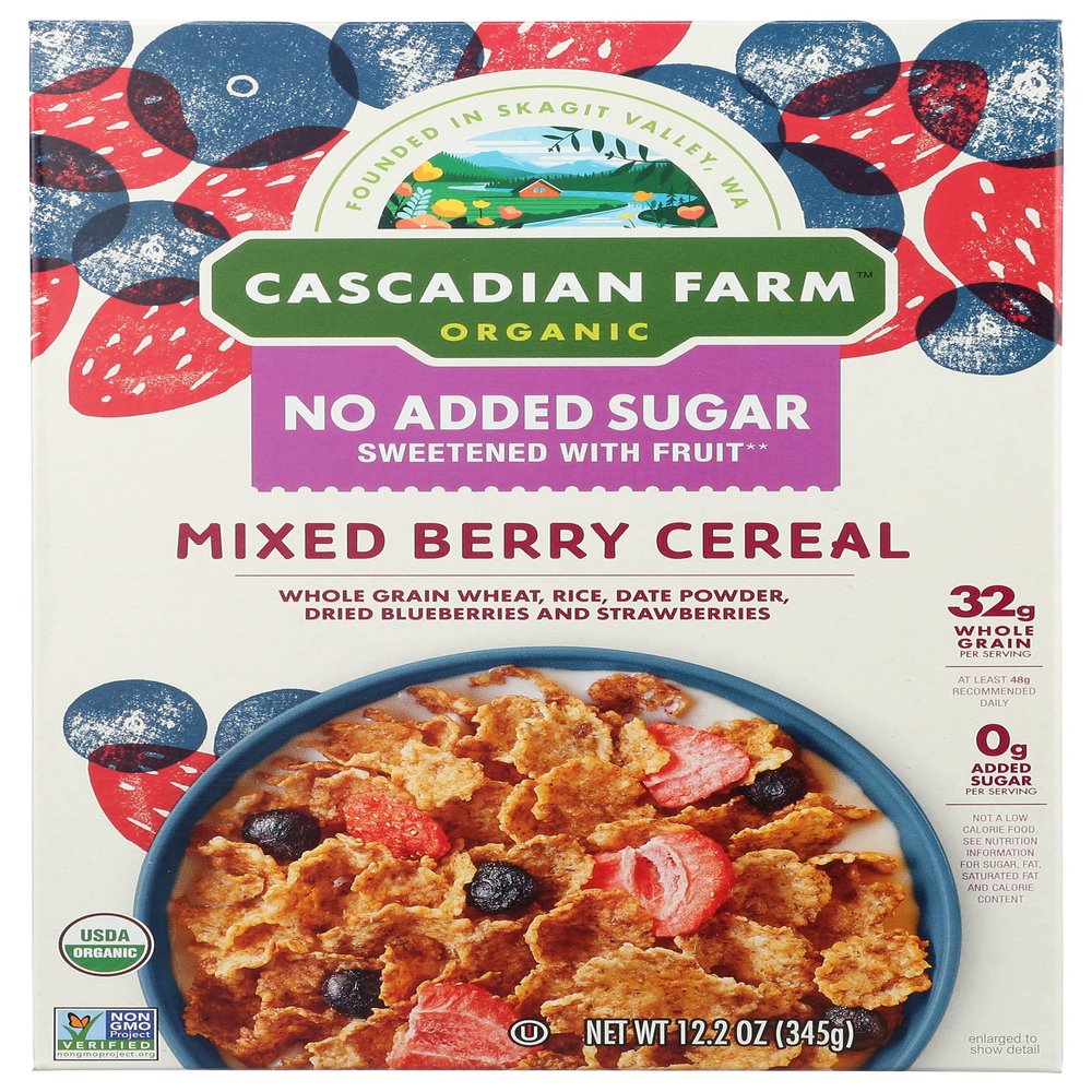 Cascadian Farm Organic Mixed Berry Cereal, No Added Sugar, Sweetened with Fruit, Kosher, USDA Certified Organic, Non-GMO, 12.2 Ounce (Pack of 10)
