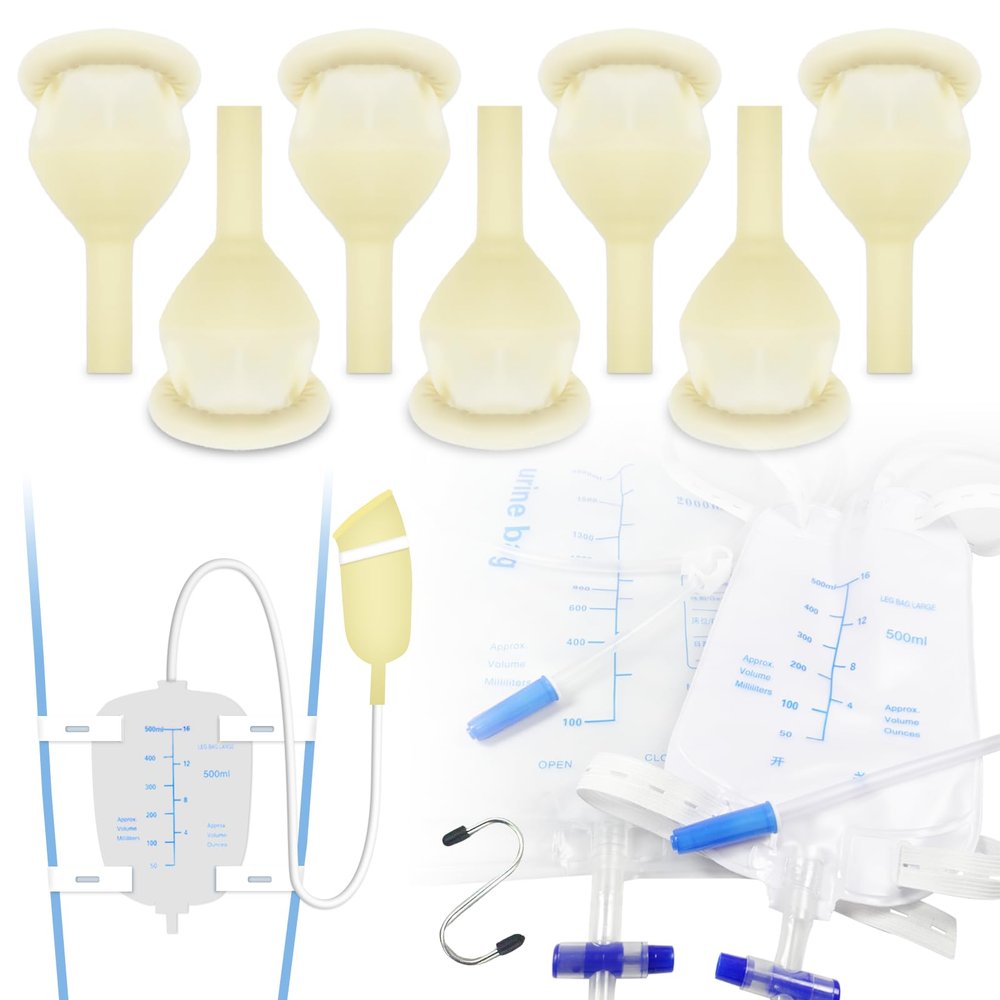 Latex Condom Catheter External Self-Sealing Set, Thick Tube,500ml Leg Bag *1, 2000ml Urine Bag *1, Soft Condoms *7, Day and Night Use Quick and Easy Drainage, No Backflow, No Leakage (30mm/1.18inch)
