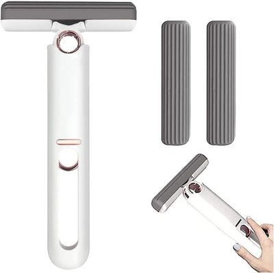 2023 New Multi-Functional Mop Handle with Self-Squeeze Mini Mop for Wet and Dry Cleaning in Kitchen and Bathroom (2 Cotton Head + 1 Squeeze Handle)