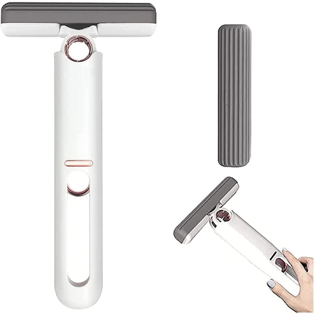 2023 New Multi-Functional Mop Handle with Self-Squeeze Mini Mop for Wet and Dry Cleaning in Kitchen and Bathroom (1 Cotton Head + 1 Squeeze Handle)