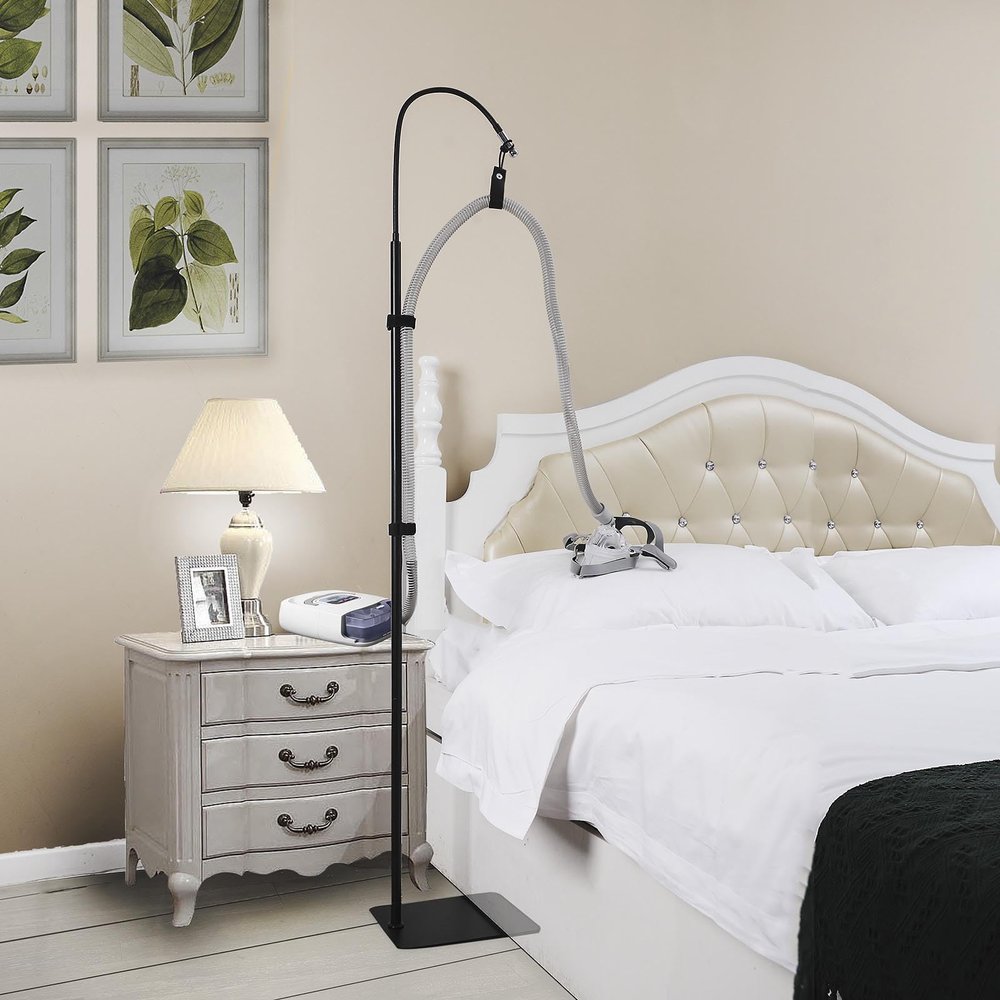 CPAP Hose Holder, CPAP Hose Holder for Bed Adjustable Height and Angle, CPAP Hose Hanger CPAP Tube Holder Avoid Hose Entanglement, CPAP Holder Bedside Anti-Rust Alloy, Black