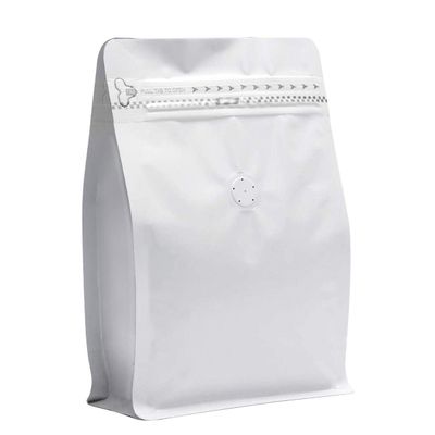 100 Pieces 8oz/0.5lb White Kraft Paper Coffee Bags, Stand Up Coffee Pouches with One Way Degassing Valve and Reusable Side Zipper (Pull Tab to Open) Flat Bottom - Stand Up Well (8oz, 0.5lb, 227gram)