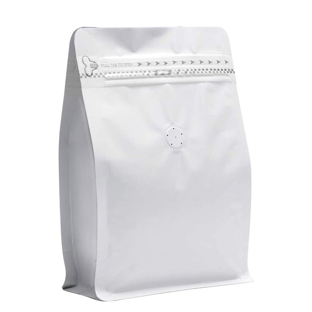 100 Pieces 8oz/0.5lb White Kraft Paper Coffee Bags, Stand Up Coffee Pouches with One Way Degassing Valve and Reusable Side Zipper (Pull Tab to Open) Flat Bottom - Stand Up Well (8oz, 0.5lb, 227gram)