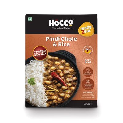 HOCCO Ready to Eat, Combo of Pindi Chole & Rice, Instant Rice Combos (375 Gram, Serves)