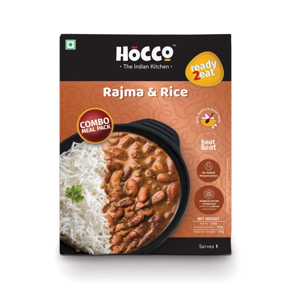 HOCCO Ready to Eat, Combo of Rajma & Rice, Instant Rice Combos 375g, Serves 1