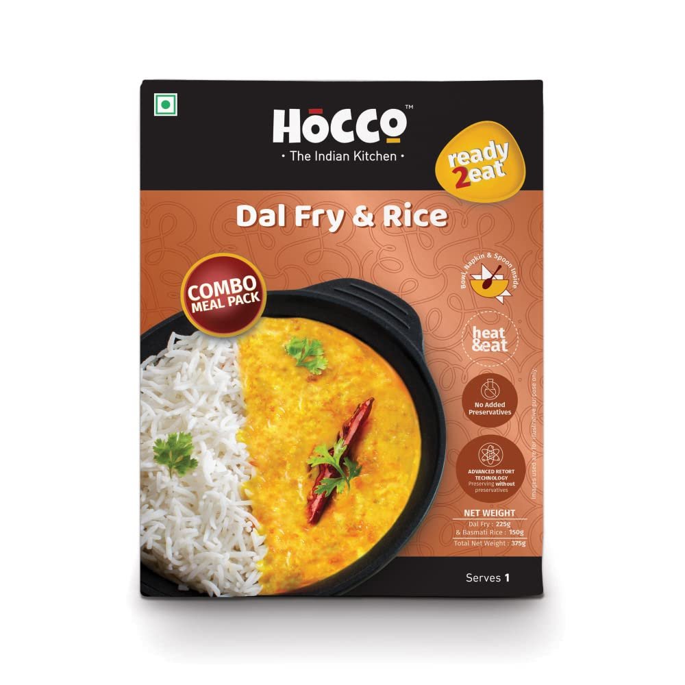 HOCCO Ready to Eat, Combo of Dal Fry & Jeera Rice, Instant Rice Combos (375g, , Serves 1)