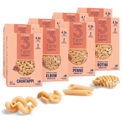 3 Farm Daughters High Fiber Pasta Variety Pack, Includes Penne, Elbow, Rotini & Cavatappi, Low GI, Non GMO, Low Net Carb, Made in the USA, 12 oz. (8 Pack)