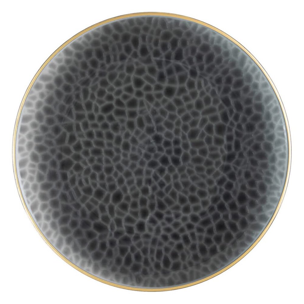 EcoQuality 13" inch Round Charger Hammered Translucent Black Plastic Plates with Gold Rim - China Like Party Plates, Heavy Duty Large Disposable Dinner Salad Plate Weddings, Serveware (20 PACK)
