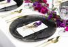EcoQuality 13" inch Round Charger Hammered Translucent Black Plastic Plates with Gold Rim - China Like Party Plates, Heavy Duty Large Disposable Dinner Salad Plate Weddings, Serveware (20 PACK) view 2