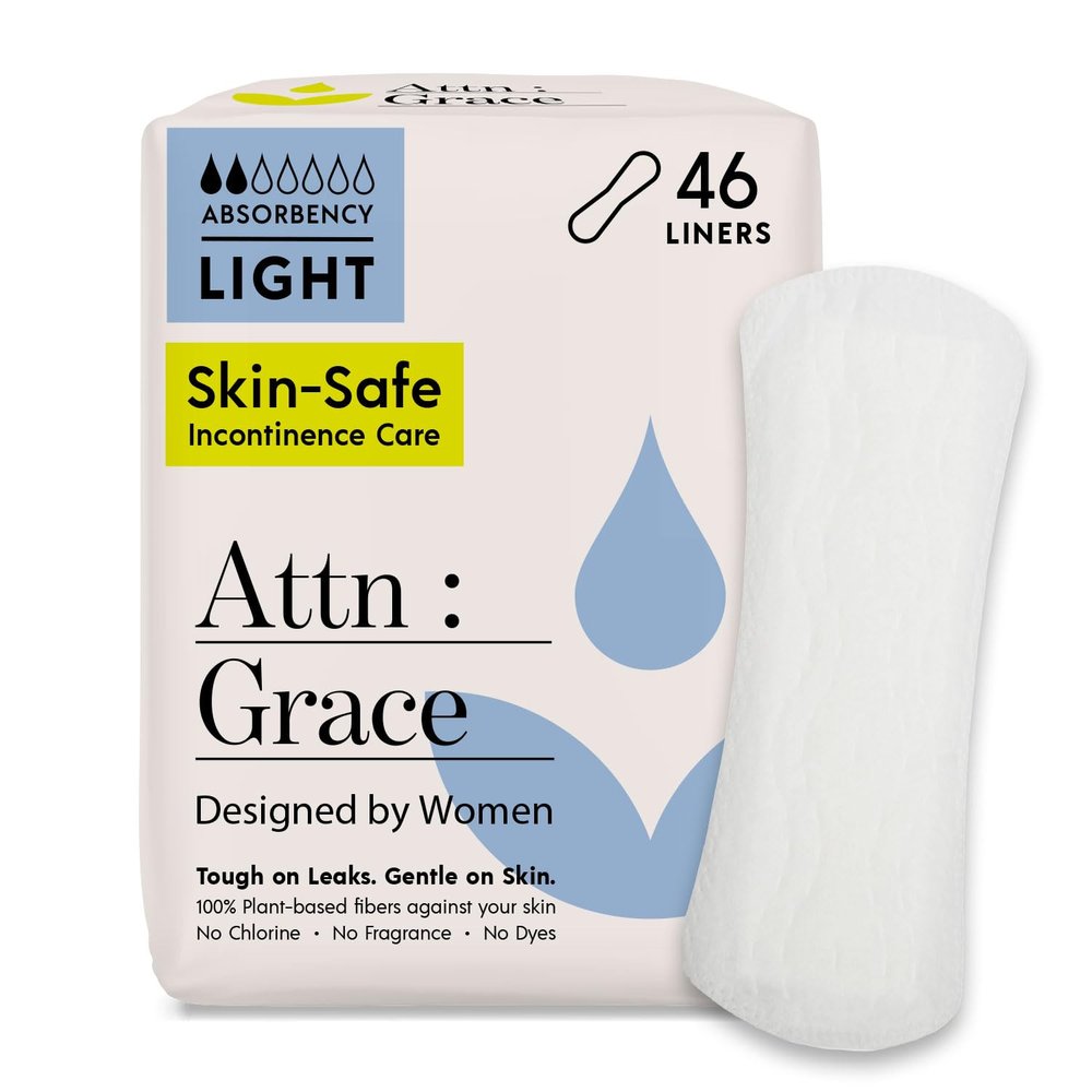 Attn: Grace Panty Liners for Women - 46 Liners  for Light Urinary Incontinence, Bladder Leakage or Postpartum - 100% Breathable & Plant-Based Materials Active Odor Control - Free from Harsh Chemicals
