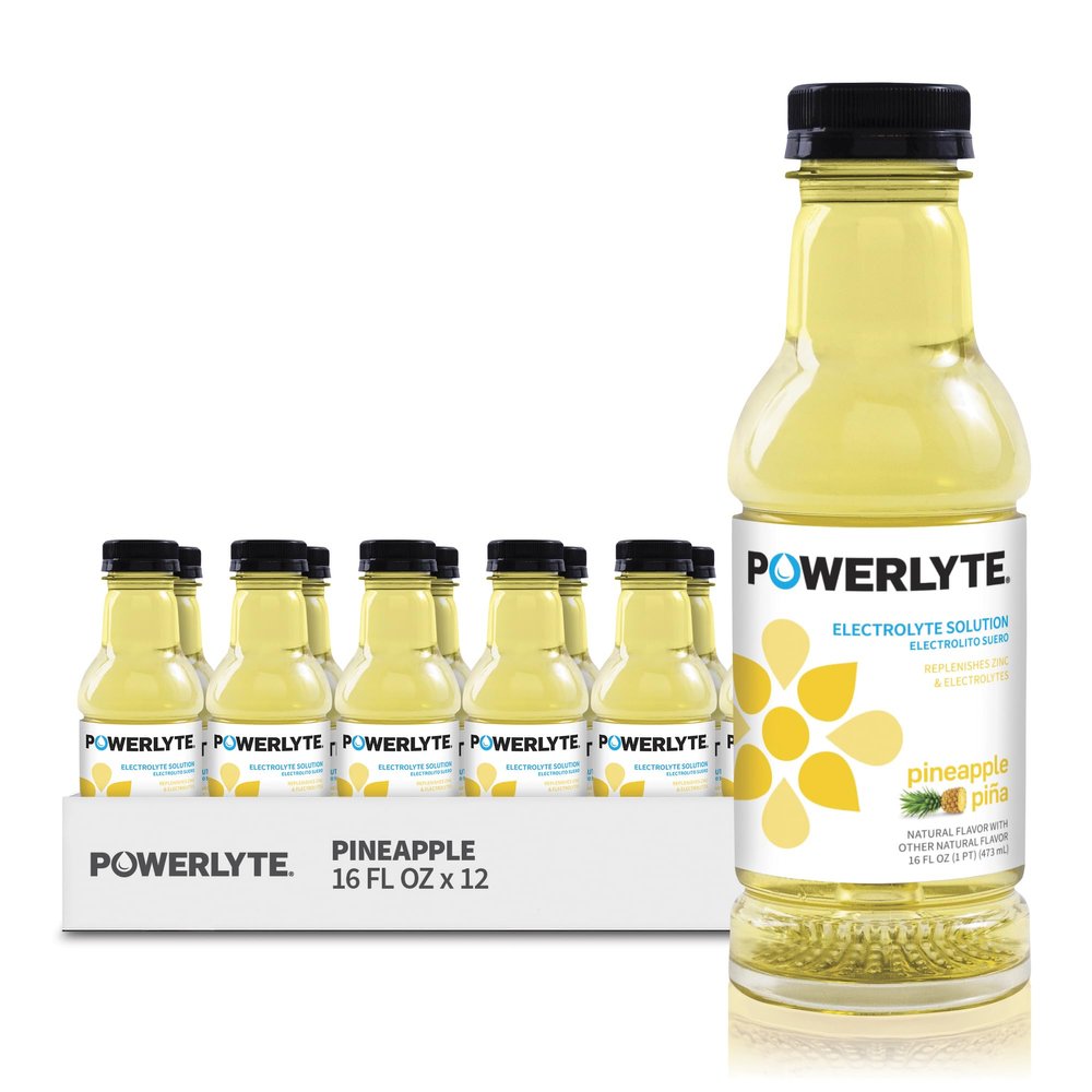 POWERLYTE Sport Hydration Electrolyte Solution Drink for Rehydration | Pineapple | 16 Fl Oz | 12-Pack