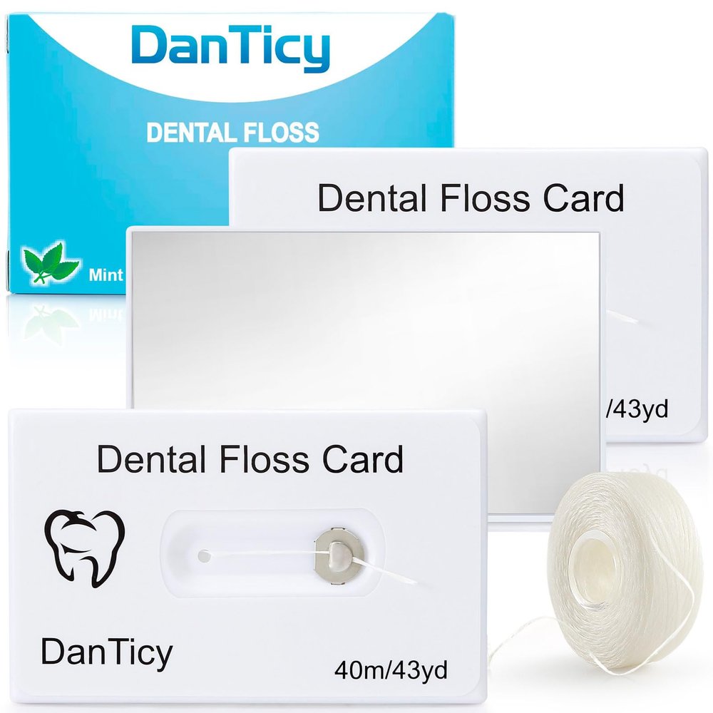 Dental Floss Deep Clean Waxed Floss in a Credit Card with Mirror,Perfect for People with Tight & Small Gaps Between Teeth Slides Smoothly & Easily,PFAS Free | Mint Flavored,40m,3 Pack(About 131Yards)