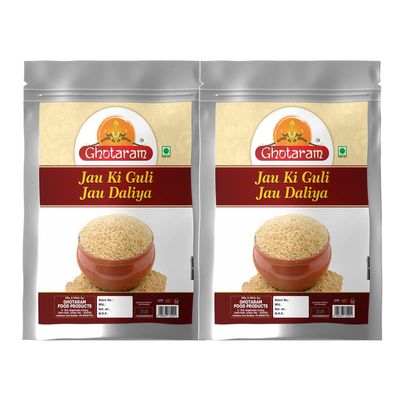 Ghotaram Vegan Barley Dalia, Hordeum vulgare Porridge with High Fiber, Sprouted Barley Jau Daliya Dalia, Natural Pearl Jav Javh Porridge, Pure & Tasty Fibrous Guli Rabdi-480g(pac 2x 240g)