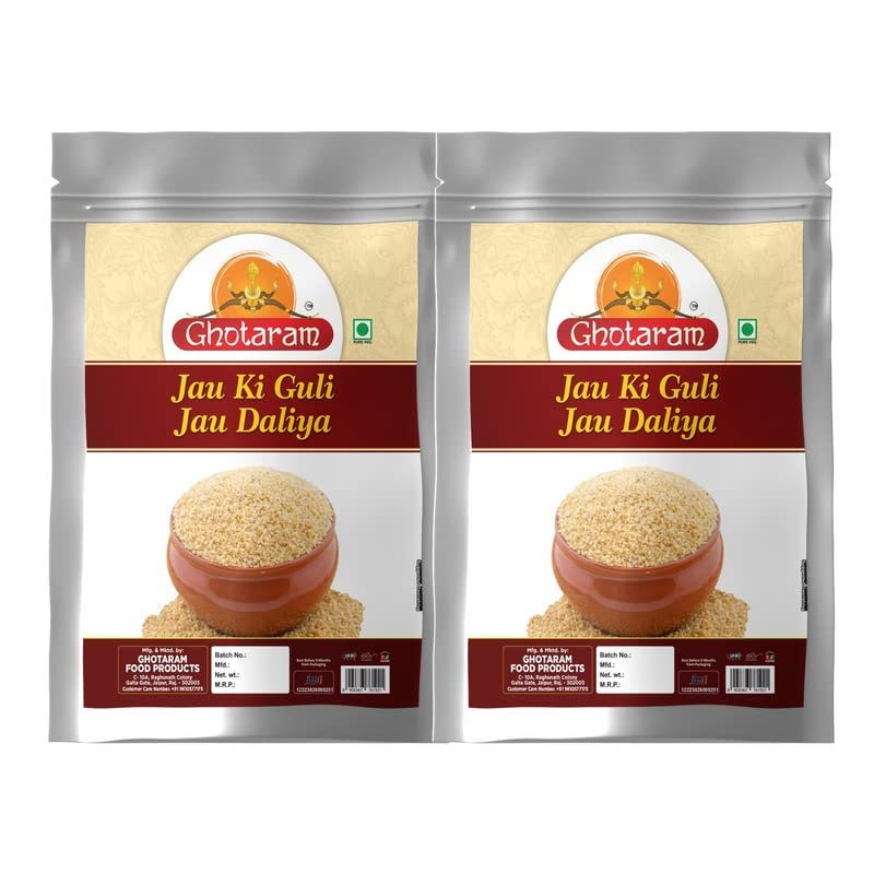 Ghotaram Vegan Barley Dalia, Hordeum vulgare Porridge with High Fiber, Sprouted Barley Jau Daliya Dalia, Natural Pearl Jav Javh Porridge, Pure & Tasty Fibrous Guli Rabdi-480g(pac 2x 240g)