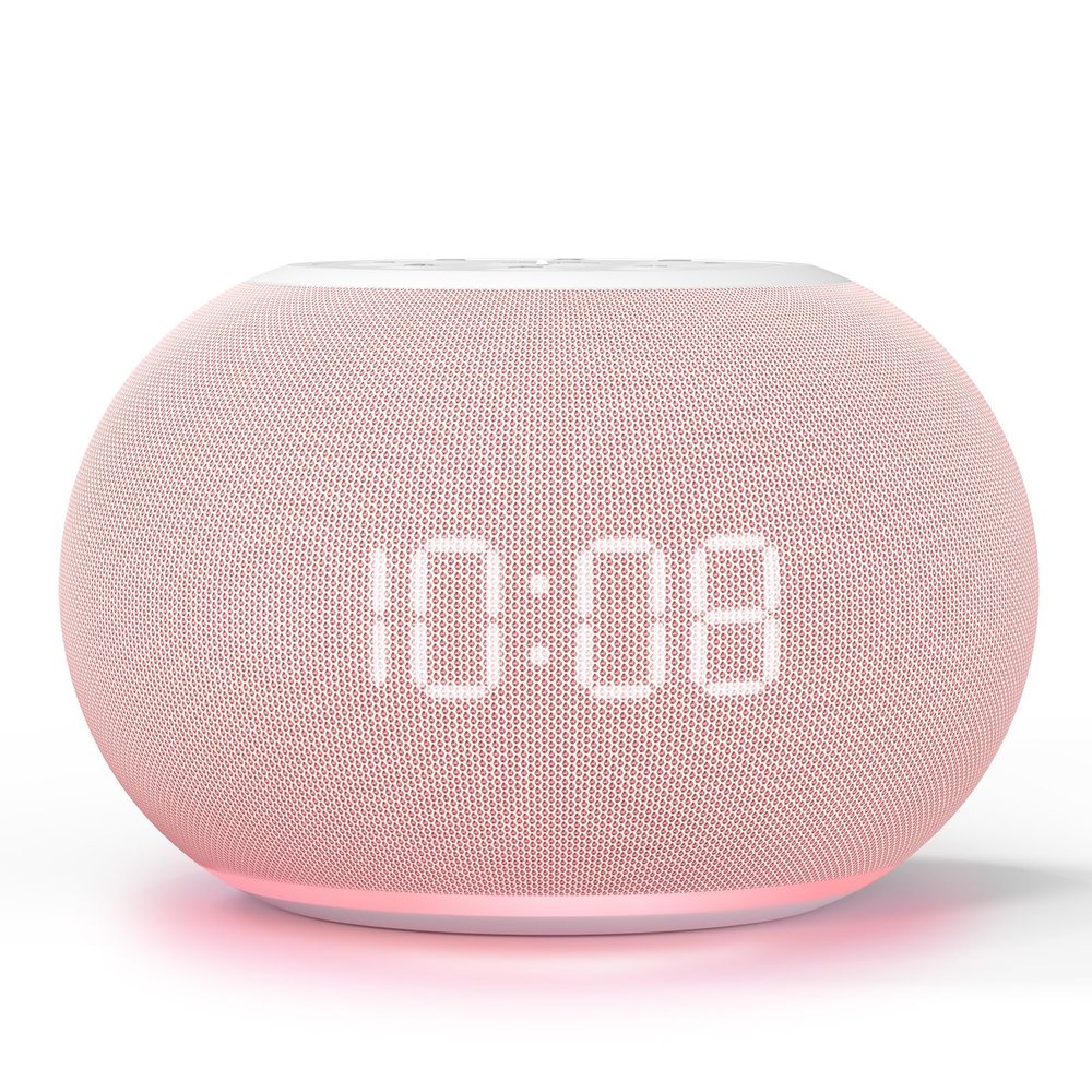 Reacher Auto Dimmable Sound Machine Alarm Clock with Night Lights, 20 Soothing Sounds, Sleep Timer, Precise Volume Control, Cute White Noise Soother for Girls, Kids, Bedrooms, Office