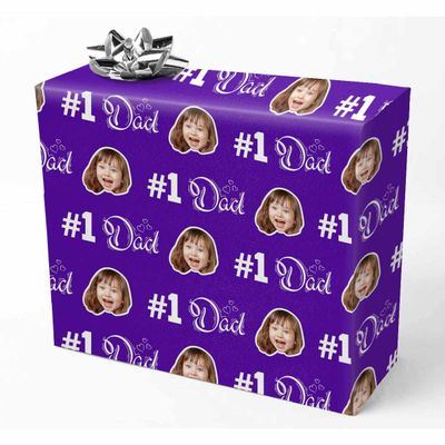 InterestPrint Custom Name Father's Day Wrapping Paper #1 Dad Black 1 Photo Purple Personalized Wrap Paper for Men Daddy Husband Greeting Gift Wrap Paper Folded Flat on Father's Day Birthday