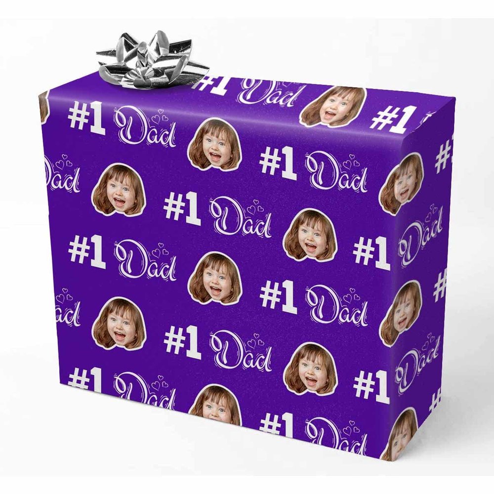 InterestPrint Custom Name Father's Day Wrapping Paper #1 Dad Black 1 Photo Purple Personalized Wrap Paper for Men Daddy Husband Greeting Gift Wrap Paper Folded Flat on Father's Day Birthday