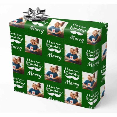 InterestPrint Customized Wrapping Paper for Dad Grandpa 1 Photo I Love You Daddy Green Custom Name Father's Day Gift Wrapping Paper Roll for Father's Day Birthday