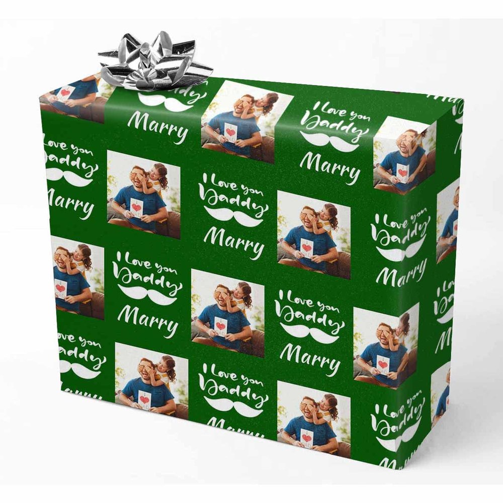 InterestPrint Customized Wrapping Paper for Dad Grandpa 1 Photo I Love You Daddy Green Custom Name Father's Day Gift Wrapping Paper Roll for Father's Day Birthday