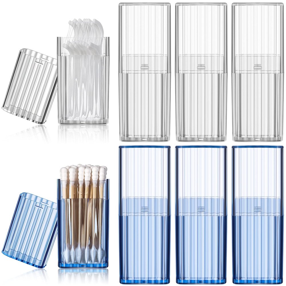 Dandat 8 Pcs Project Storage Case Portable Creative Storage Box Dental Toothpick Holder Floss Travel Case Transparent Flosser Dispenser Container for Teeth Cleaning Cotton Swab(Blue, White)