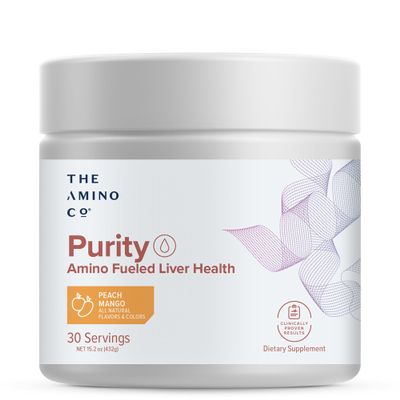 The Amino CO. Purity - Liver Support Supplement with Essential Amino Acids for Liver Detox Cleanse - Boost Liver Health for Optimal Liver Support- Peach Mango, 30 Servings