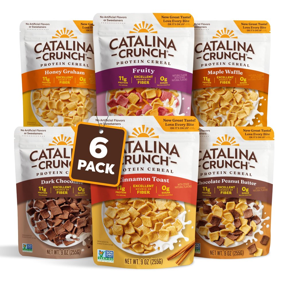 Catalina Crunch Protein Cereal | Sugar Free Breakfast Cereal with 11g of Protein | Gluten Free, Keto Friendly | Variety Pack 6 Flavors (Pack of 6) - Packaging May Vary