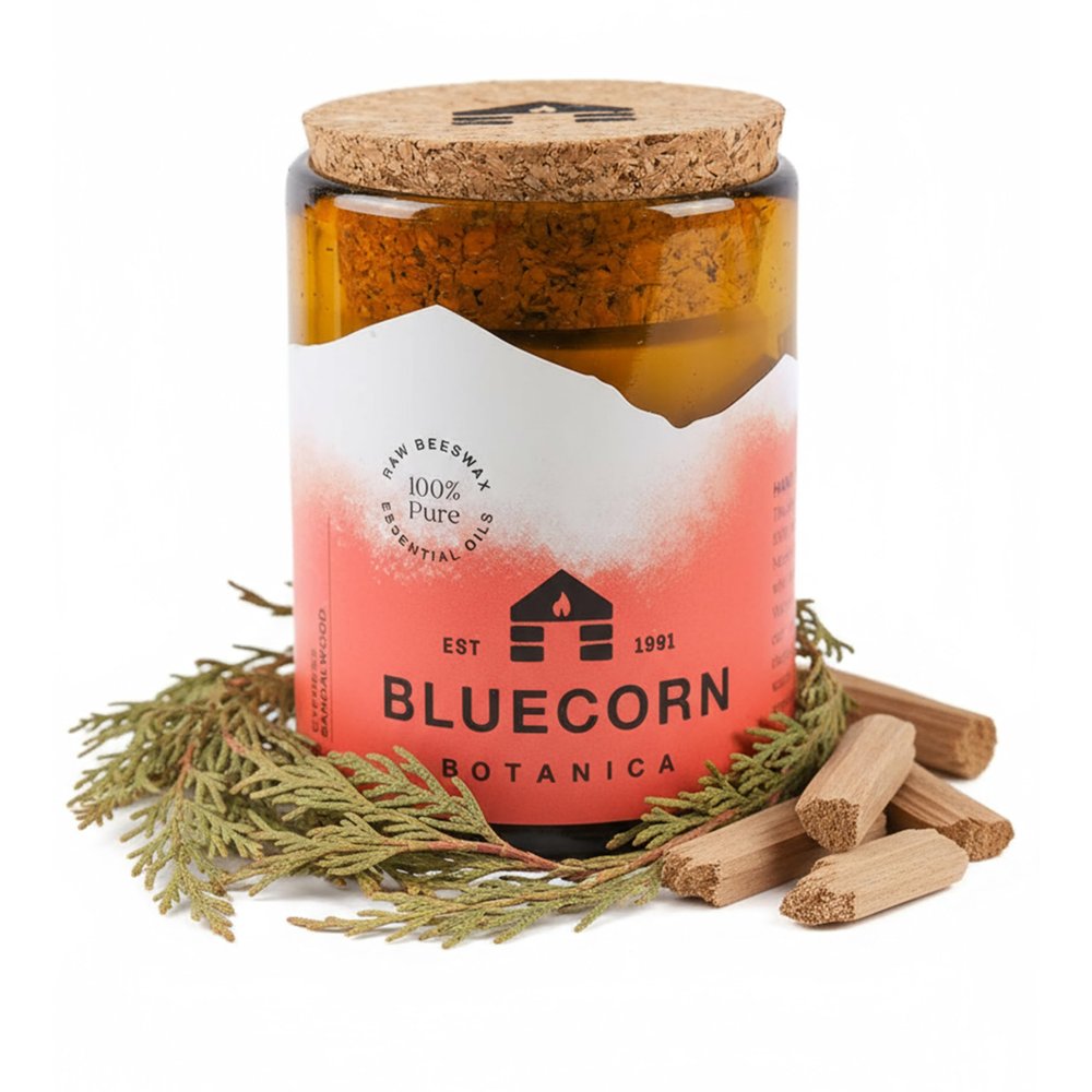 Bluecorn Beeswax Large 3-Wick Candle, 100% Pure Beeswax with Cypress & Sandalwood Essential Oils, Amber Glass, Soy Free, Clean Burning Candle Wax, Long Lasting, Home Decor, American Made, 8 Oz, 1 Ct