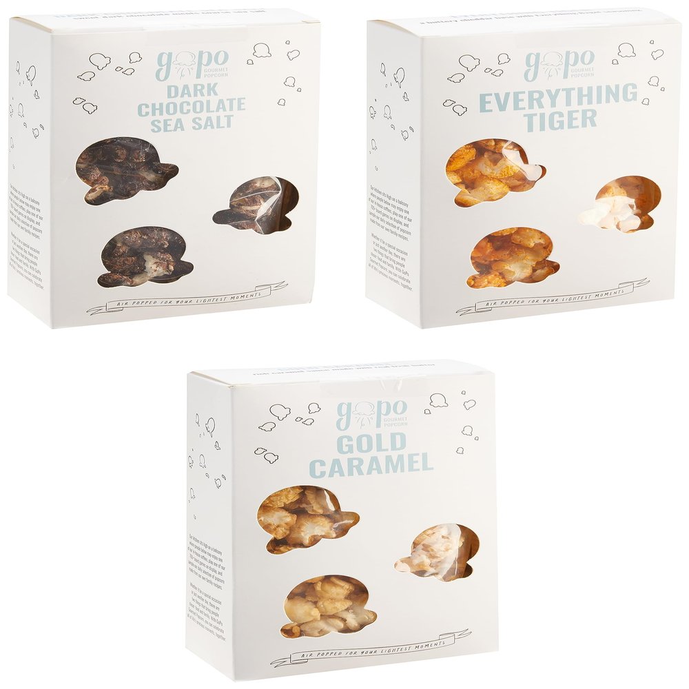GoPo Gourmet Popcorn Sampler Variety Box Set | 3 Flavors | Air Popped | Snack Gift for All Ages (12 Flavor Boxes)