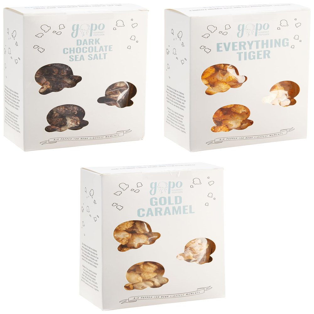 GoPo Gourmet Popcorn Sampler Variety Box Set | 3 Flavors | Air Popped | Snack Gift for All Ages (6 Flavor Boxes)