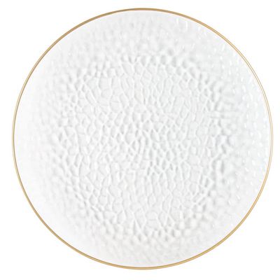 EcoQuality 13" inch Round Charger Hammered Translucent Clear Plastic Plates with Gold Rim - China Like Party Plates, Heavy Duty Large Disposable Dinner Salad Plate Weddings, Serveware (8 PACK)