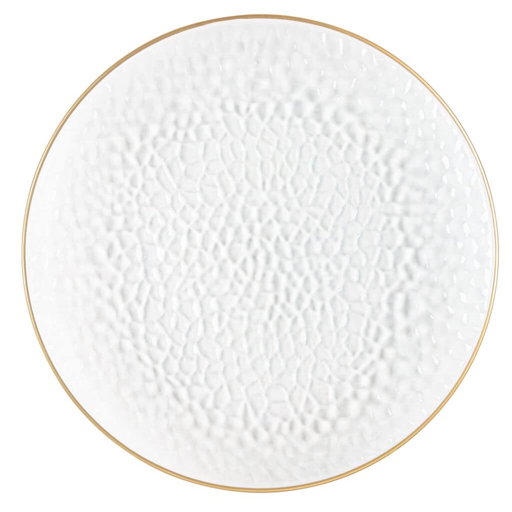 EcoQuality 13" inch Round Charger Hammered Translucent Clear Plastic Plates with Gold Rim - China Like Party Plates, Heavy Duty Large Disposable Dinner Salad Plate Weddings, Serveware (8 PACK)