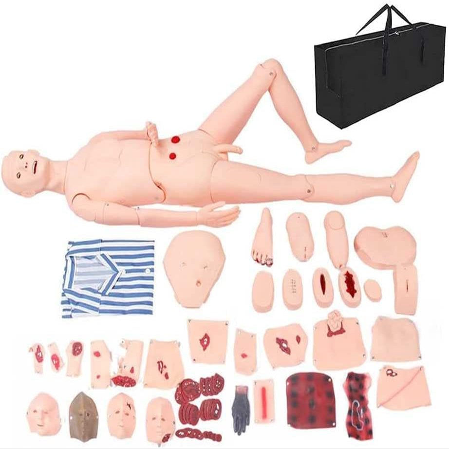 AMITVA PVC Patient Care Manikin, Full Function War Trauma Care Skills Mannequin Teaching Model Patient Care Full Body for Nursing Medical Training