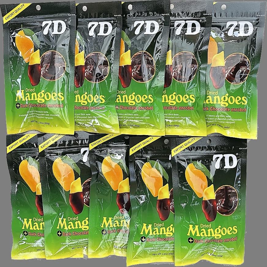7D Cebu Dried Mangoes Dark Chocolate Dipped (10 packs X 80g)
