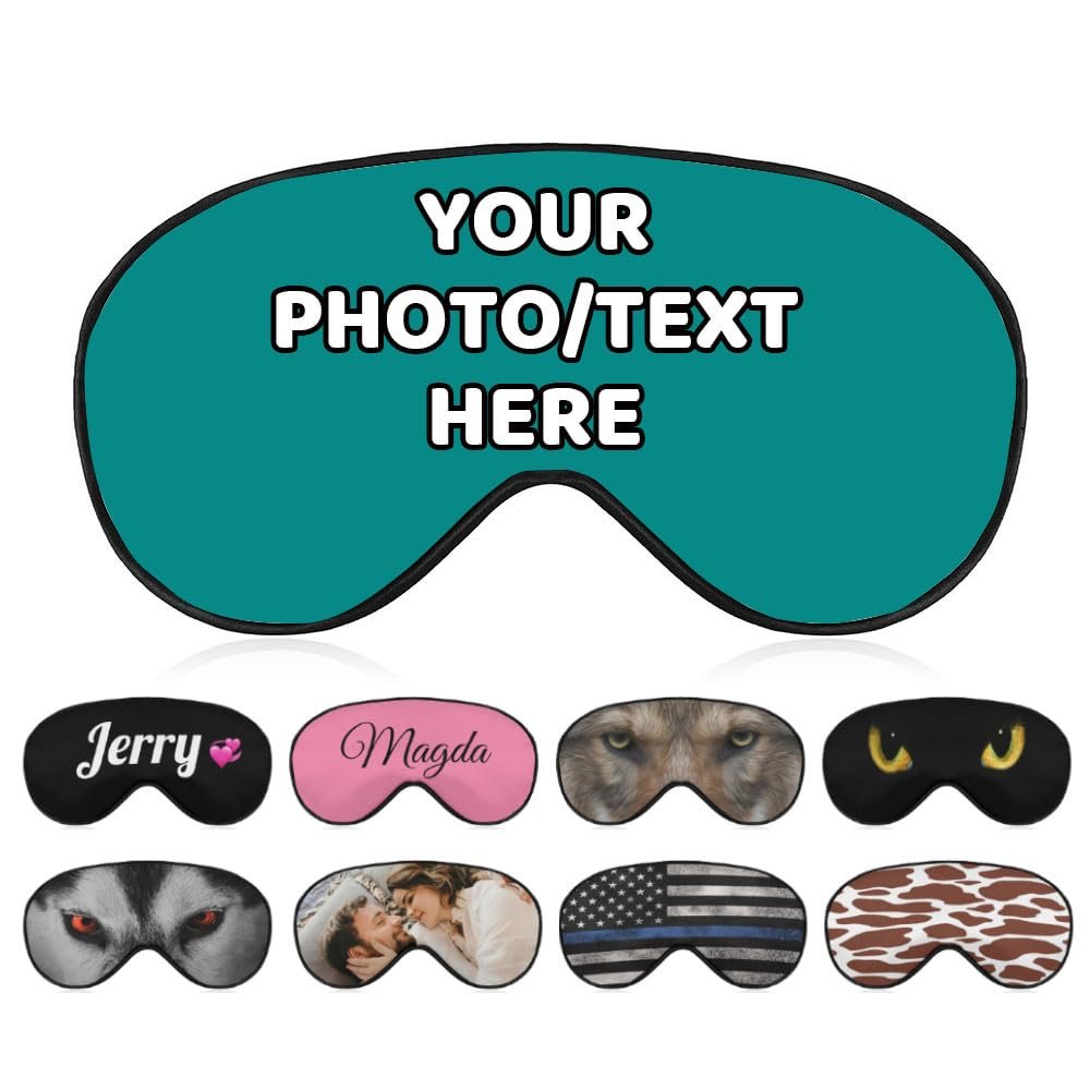 AMAPARK Customized Funny Sleep Mask Personalized with Photo Text Logo Sleeping Masks, Custom Gift for Her Him Men Women, Tropical Blue