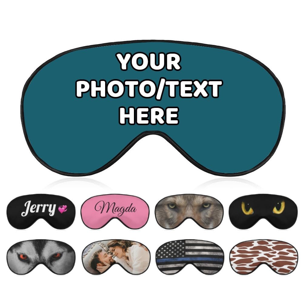 AMAPARK Customized Funny Sleep Mask Personalized with Photo Text Logo Sleeping Masks, Custom Gift for Her Him Men Women, Blue Green