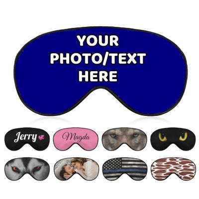 AMAPARK Customized Funny Sleep Mask Personalized with Photo Text Logo Sleeping Masks, Custom Gift for Her Him Men Women, Navy