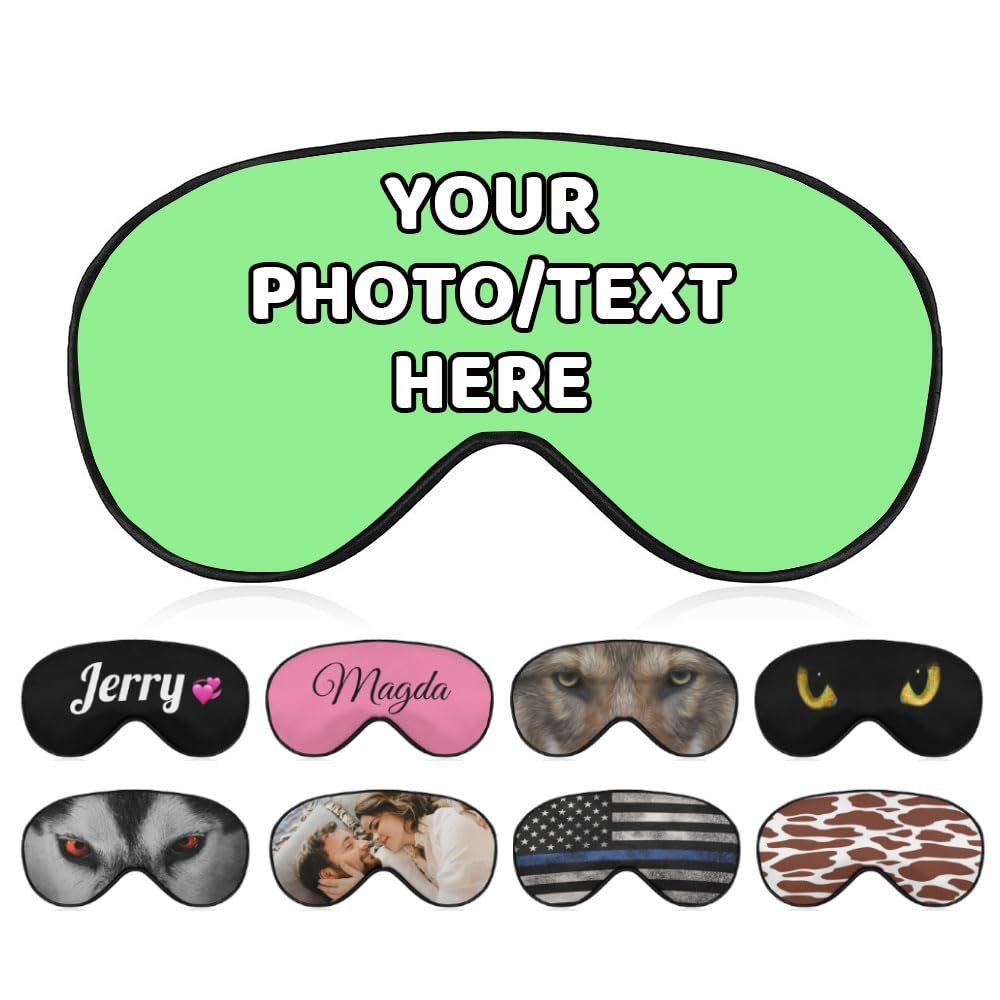 AMAPARK Personalized Sleeping Eye Mask for Wedding Birthday Anniversary Party Design Your Own Sleep Masks Add Photo Text Logo Customized Funny Gift, Light Green