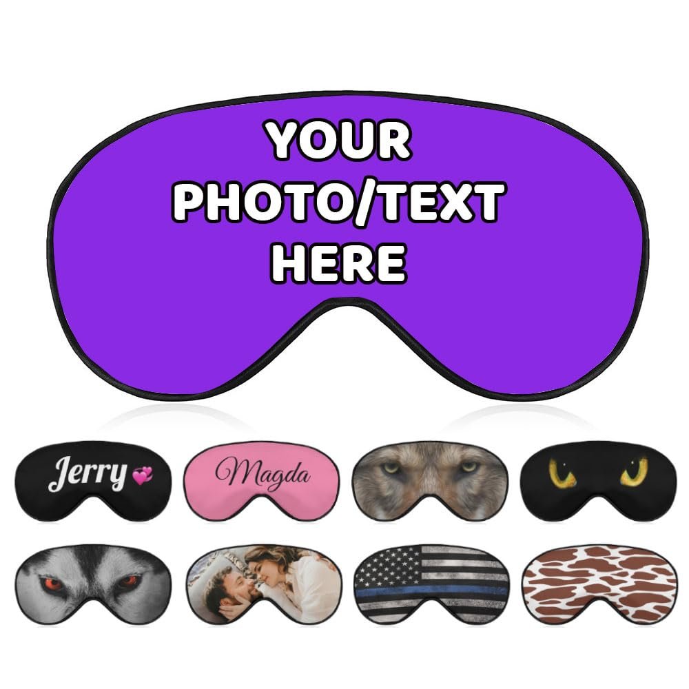 AMAPARK Custom Sleep Mask Add Your Own Design Personalized Photo Text Logo Soft Sleeping Masks for Men Women Wedding Anniversary Customized Gift, Blue Violet