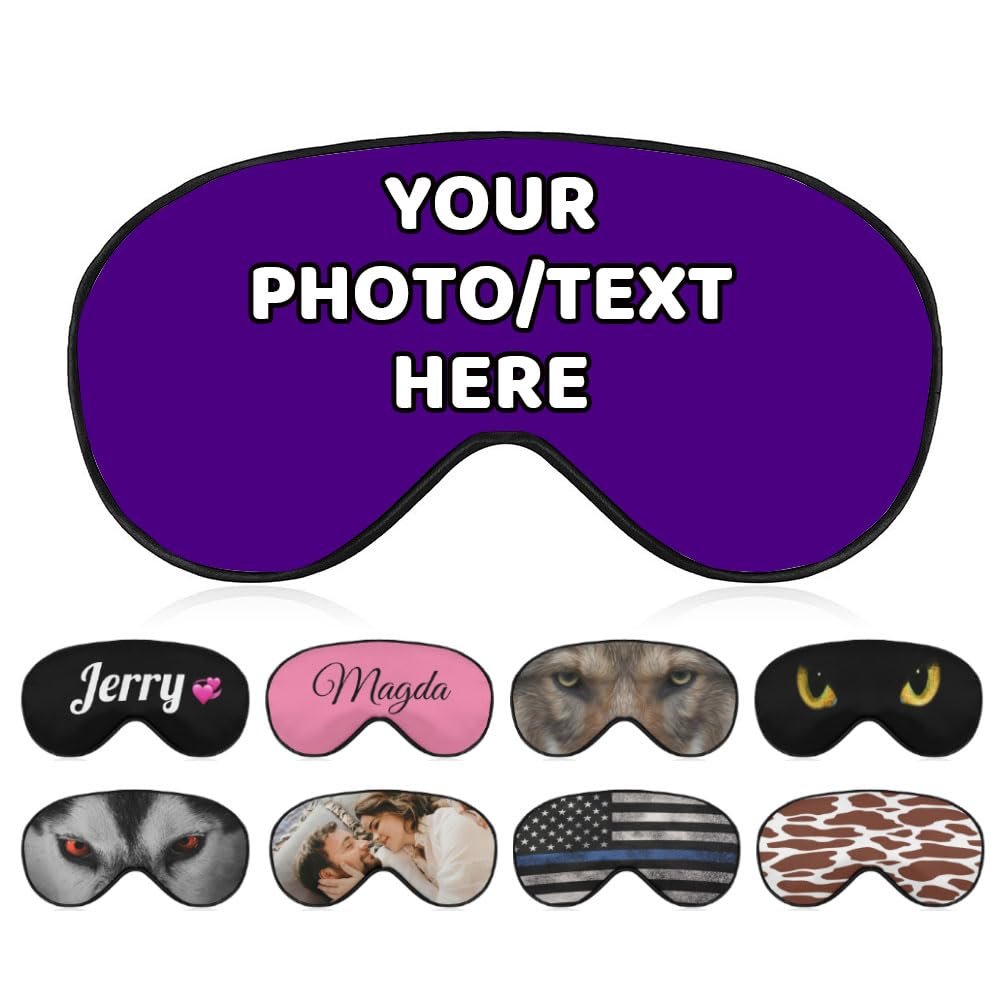 AMAPARK Personalized Sleeping Eye Mask for Wedding Birthday Anniversary Party Design Your Own Sleep Masks Add Photo Text Logo Customized Funny Gift, Indigo
