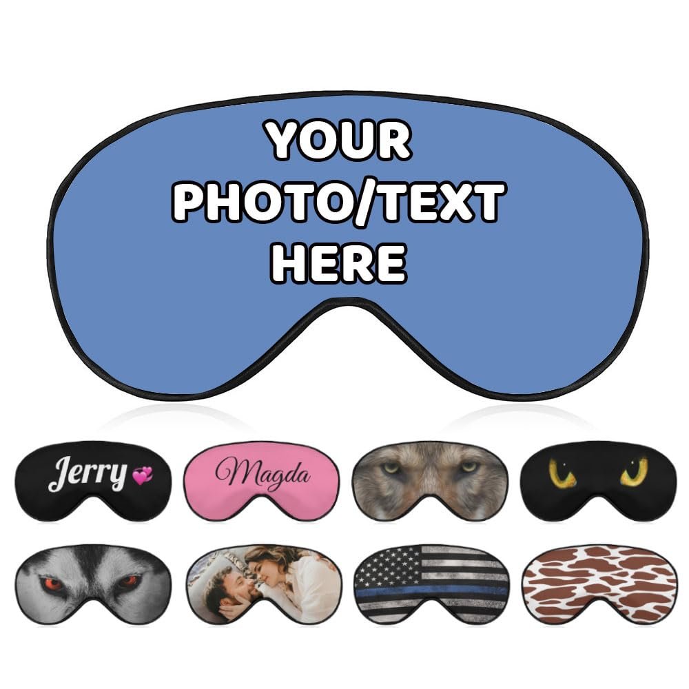 AMAPARK Personalized Sleeping Eye Mask for Wedding Birthday Anniversary Party Design Your Own Sleep Masks Add Photo Text Logo Customized Funny Gift, Carolina Blue