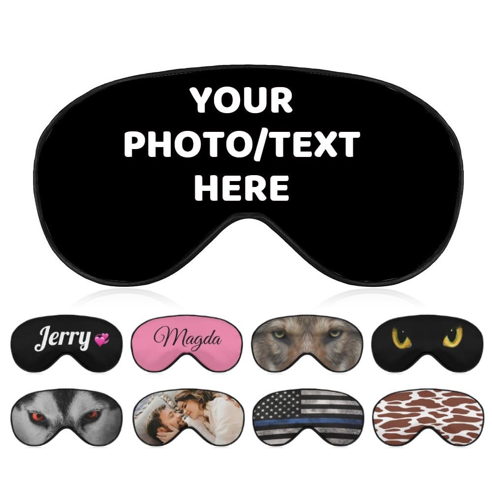AMAPARK Custom Eye Mask for Sleeping Personalized with Picture Text Logo Sleep Masks Gift for Wedding Anniversary Party Favor, Black