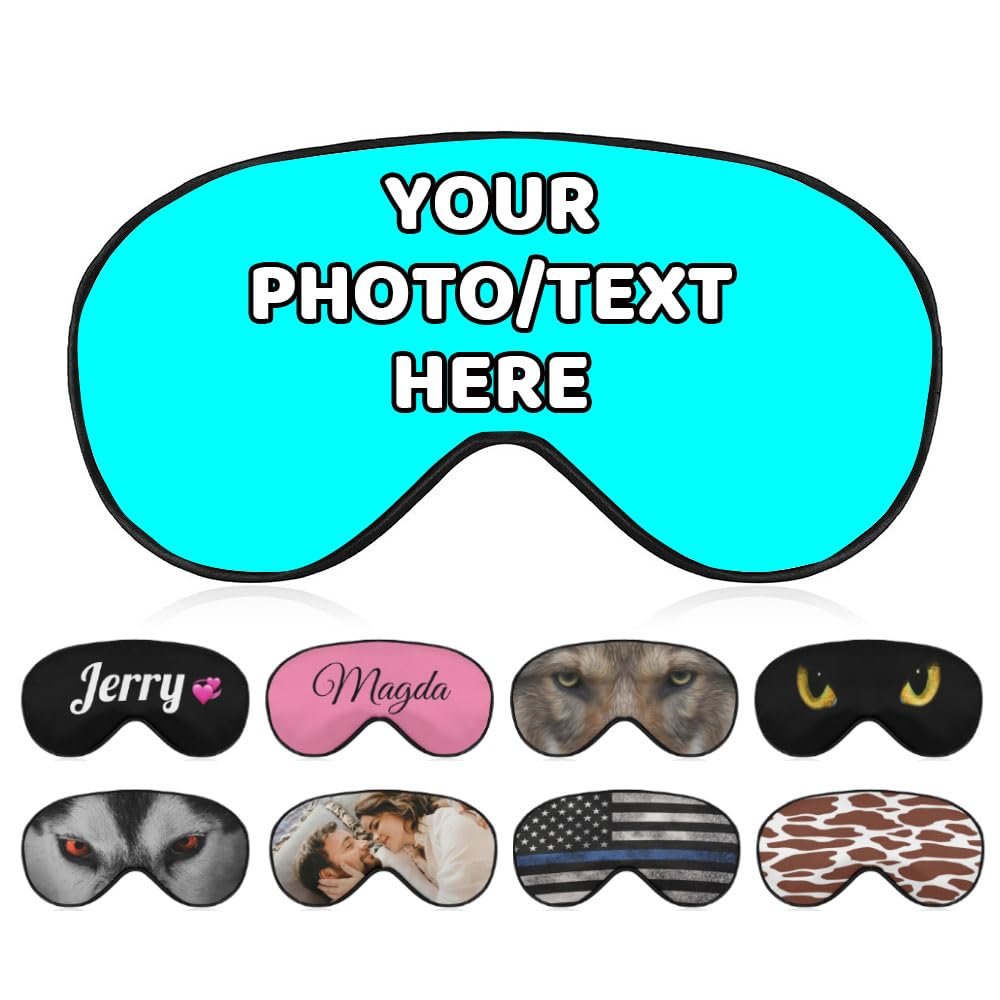 AMAPARK Custom Eye Mask for Sleeping Personalized with Picture Text Logo Sleep Masks Gift for Wedding Anniversary Party Favor, Cyan